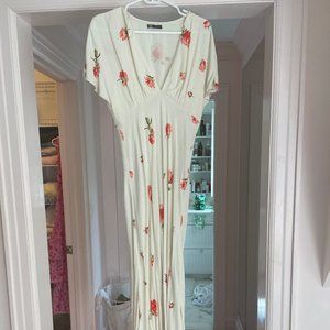 Zara Antique White Floral Maxi Dress, Medium, Brand New